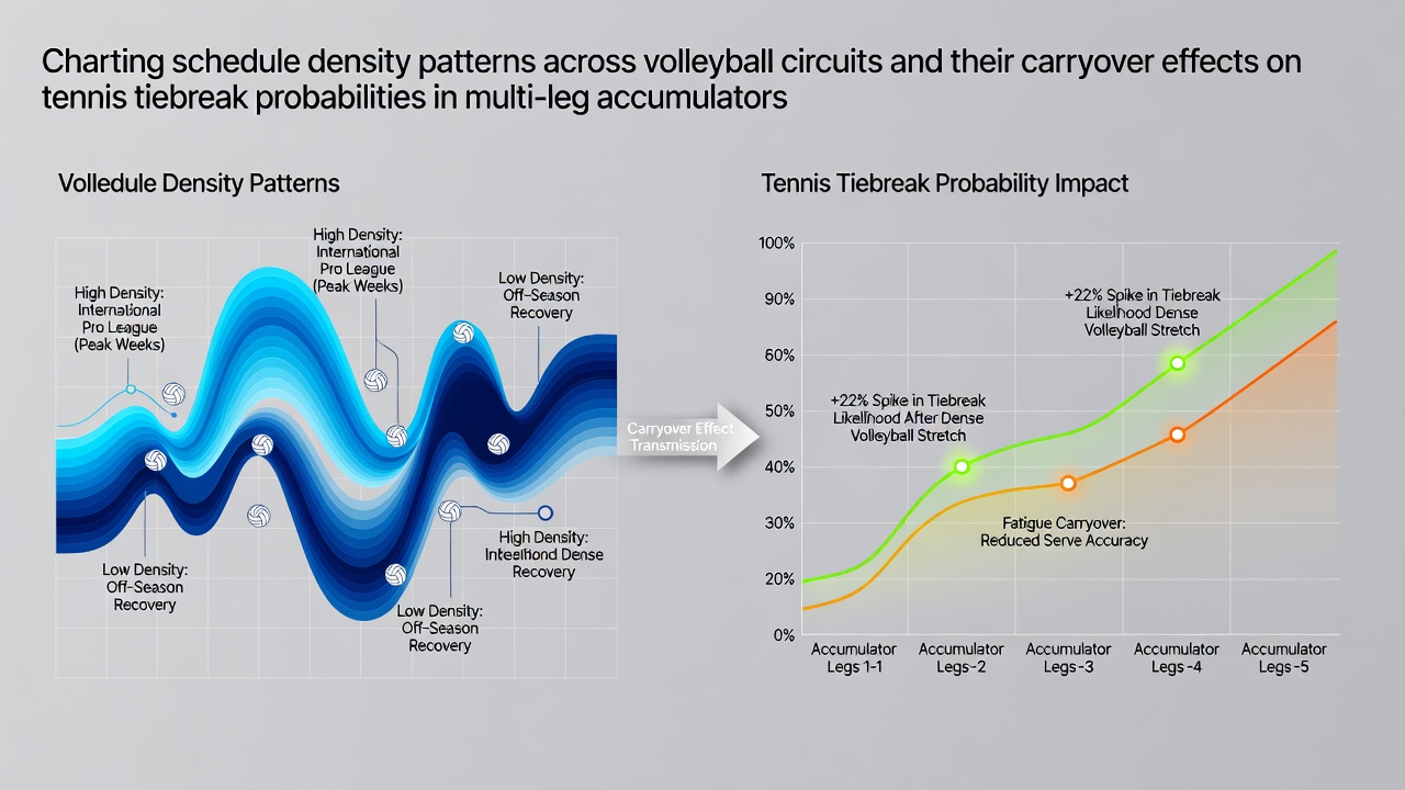 Diagramme zeigen dichte Volleyball-Spielpläne und deren statistische Verbindungen zu Tennis-Tiebreaks