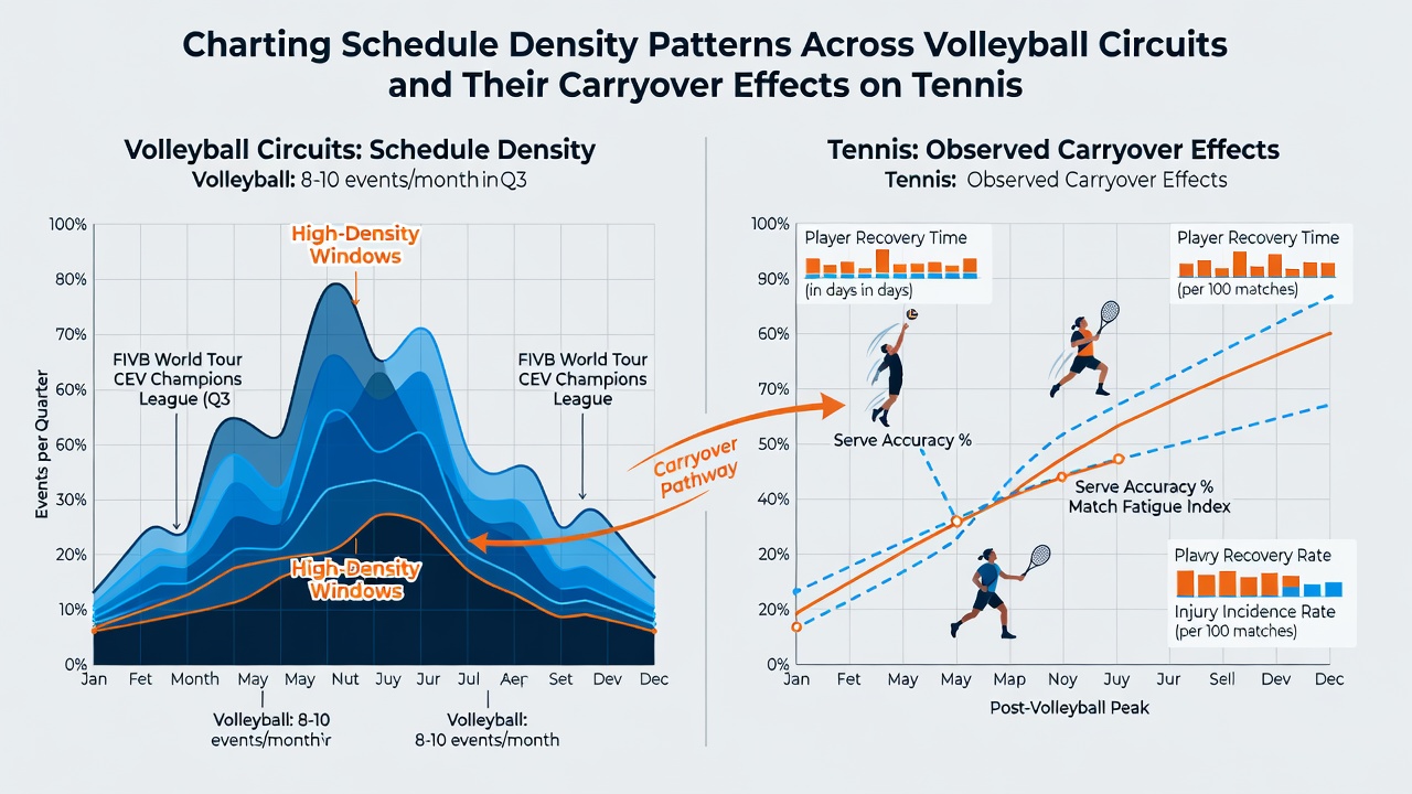 Grafiken illustrieren Korrelationen zwischen Volleyball-Dichte und Tennis-Tiebreak-Ergebnissen in Akkumulatoren