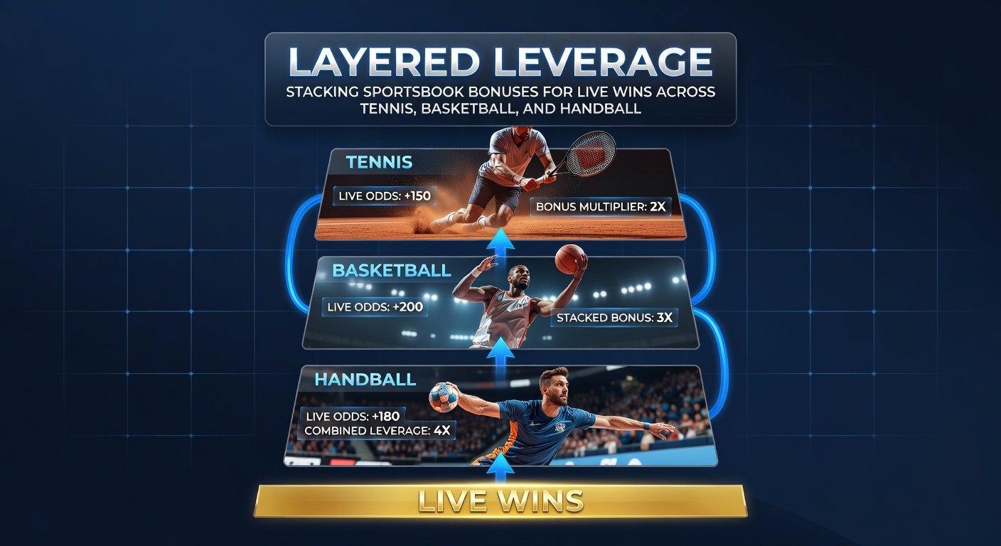 Live-Basketball-Match mit Overlay von gestapelten Bonus-Quoten und Handball-Tor-Szenen