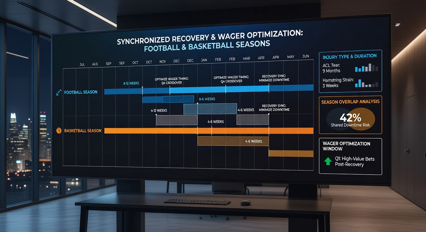 Grafik mit Saisonkalendern und Verletzungsstatistiken für Fußball Basketball Volleyball und Handball